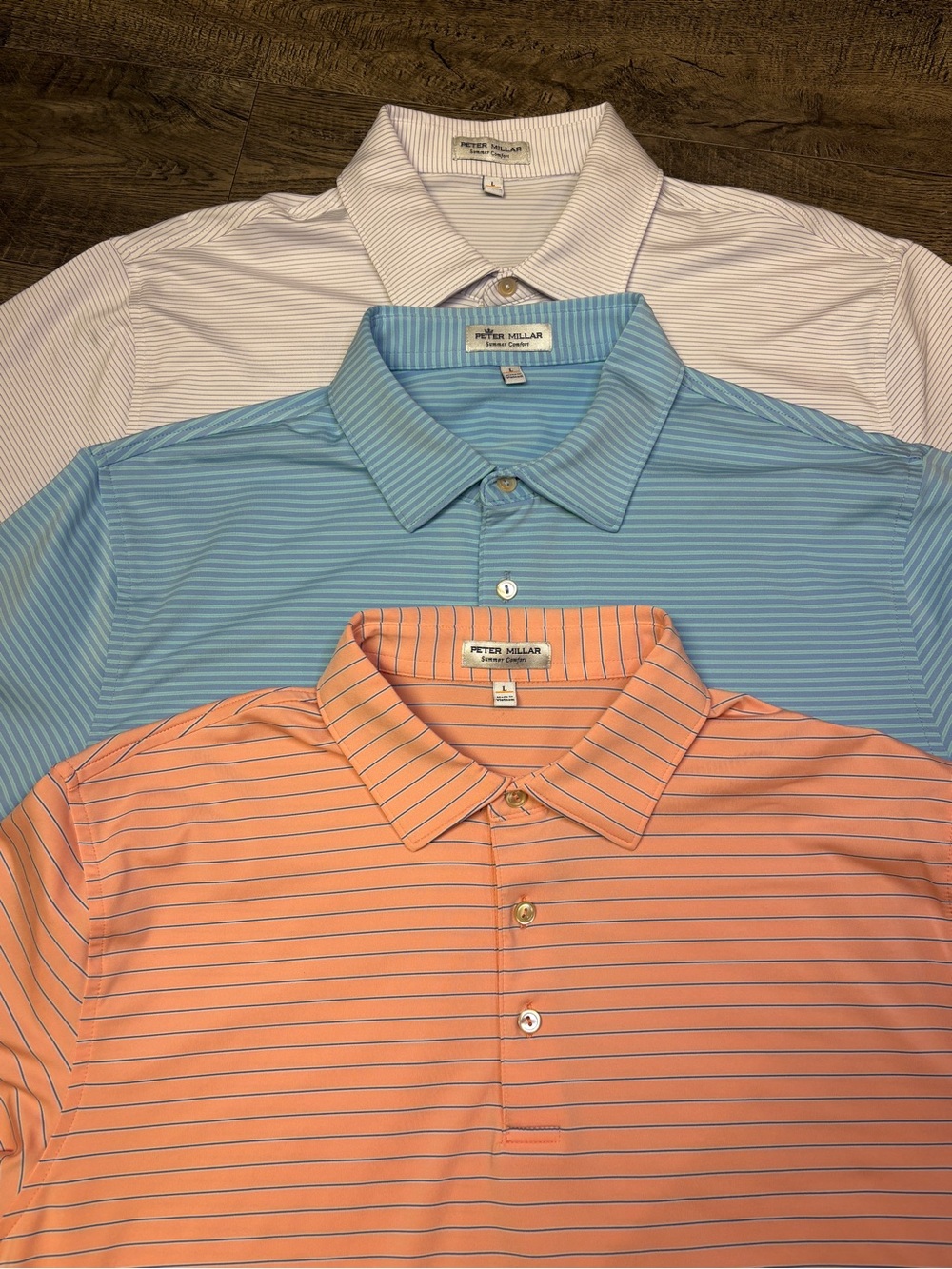 Lot Of 3 Peter Millar Summer Comfort Men’s Striped L Performance EUC